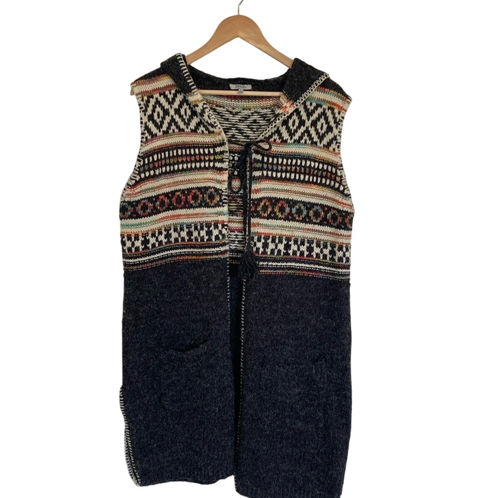 Jodifl Womens Sleeveless‎ Hooded Sweater Vest Duster Grey Boho Western Size L